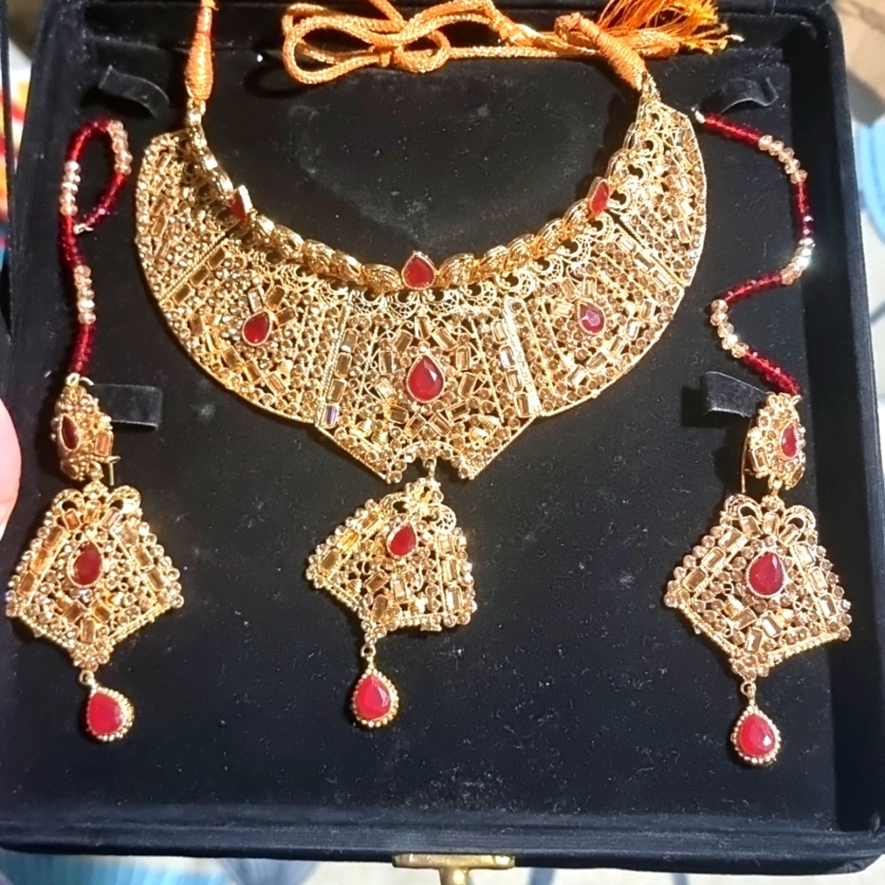 6 pcs Copper Gold Color Indian Bridal artificial Jewelry big Set